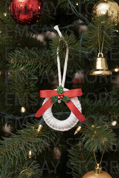 Emsay Store Mini Christmas Macrame Set of 3 Christmas Tree Ornaments with Red Ribbon