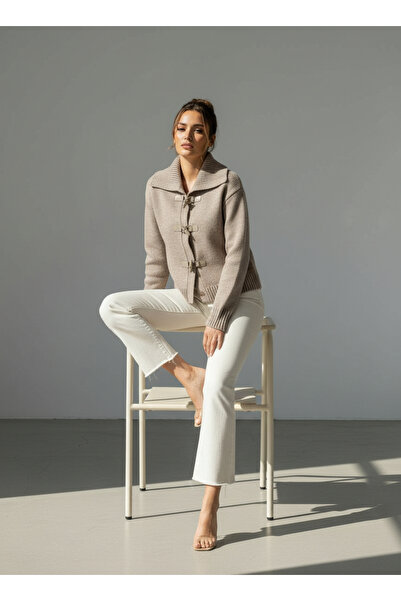 VETTA Polo Yaka Deri Detaylı Triko Ceket