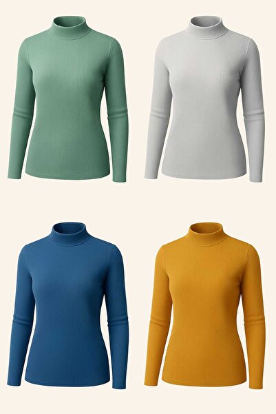 ANATOLIATEKSTILE Set 4 bucati maletă damă ribbed, MARIME UNICA (S-L), guler s...