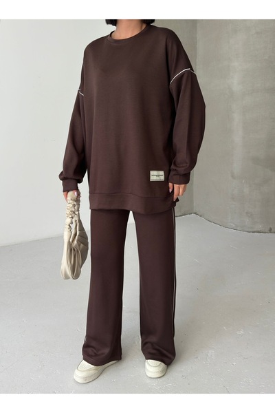 Tarzımızbir Piped Modal Fabric Top and Bottom Hijab Suit Oversized