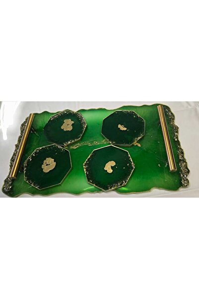 MXM Tray set with 4 holders for glasses/coffee cups, handmade from epoxy resin