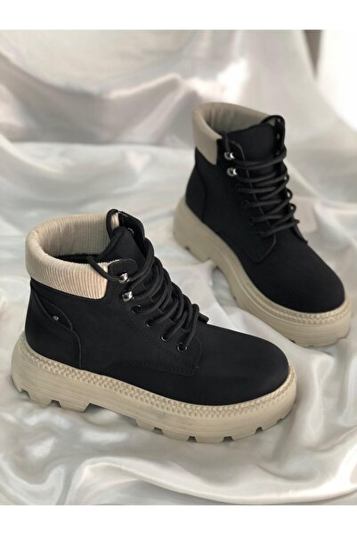 Hg Ayakkabı Elvira Black Beige Daily Boots