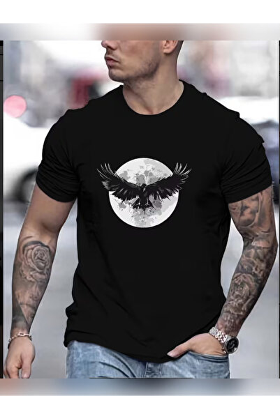 TİMİSİVA Μπλουζάκι Unisex oversized AYKARTAL με τύπωμα με κοντό μανίκι ΜΑΥΡΟ