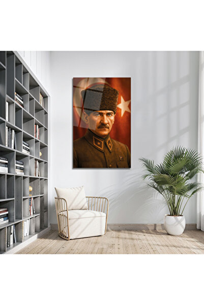 Altat Home Atatürk Askeri Üniformalı Cam Tablo – Türk Bayraklı Modern Duvar D...