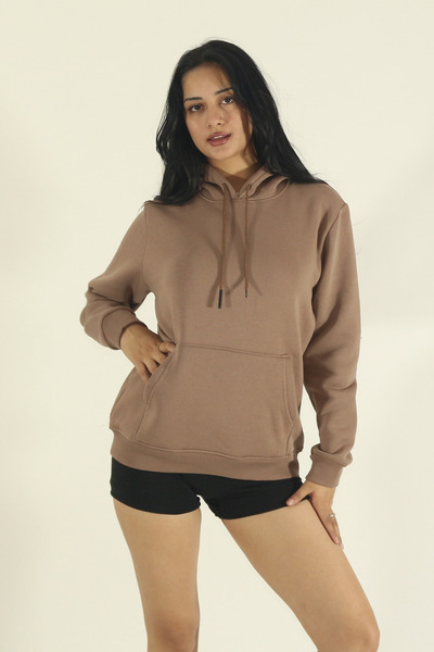 INFLUYENTE Women's Winter Cotton Puff Fabric Kangaroo Pocket Hooded Sweatshirt