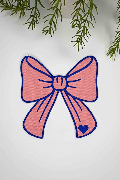 decofav Ribbon-Shaped Salmon Pink Fabric Cobalt Embroidered Cocktail Napkins 1 Piece