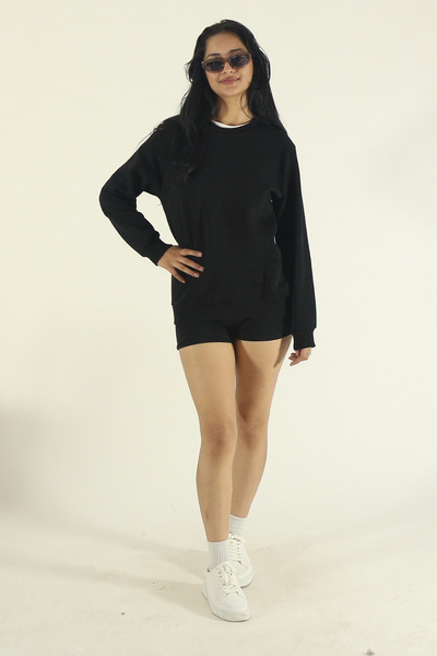 INFLUYENTE Women's Winter Fleece-Lined Cotton Puff Fabric Crew Neck Sweatshirt