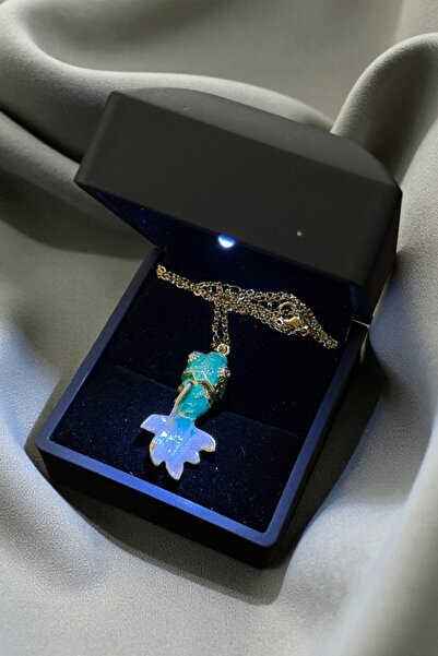 Aşkın İncisi Kadın Özel Işıklı Kutulu Balık Model Çelik Kolye Altın Zincirli ...