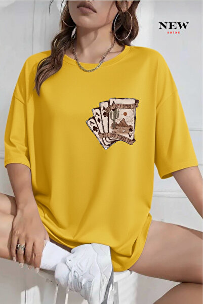 New Shine تي شيرت أوراق اللعب B مطبوع O قصة فضفاضة