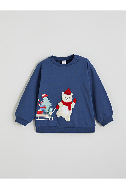 LC Waikiki Lcw Baby Blue New Year's Themed Baby Boy Sweatshirt and Sweatpants