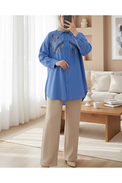 Modamorfo Flitteres elülső részű hosszú ing - Indigo