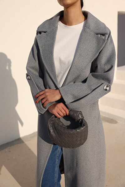 Suziş Gray Fish Scale Pattern Long Premium Coat Cr7053