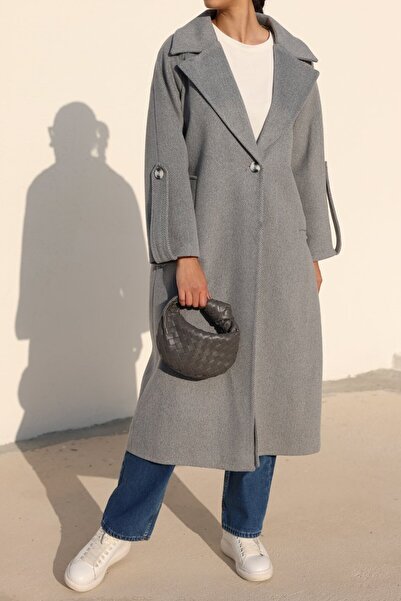 Suziş Gray Fish Scale Pattern Long Premium Coat Cr7053