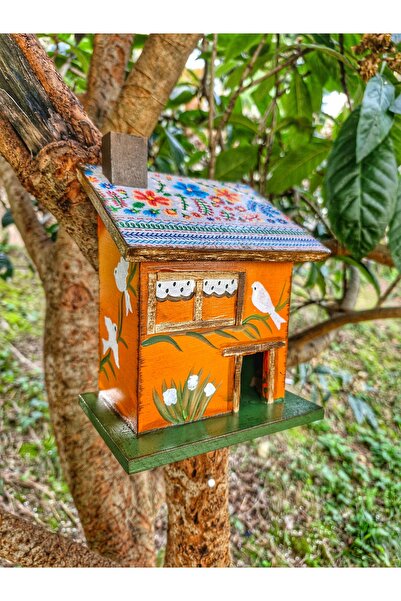 Handmade, wooden garden ornament, tree/wall decor with home figure, 21×14×10