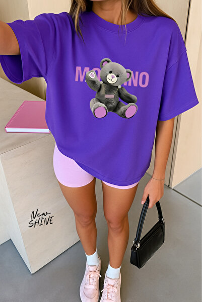 New Shine تي شيرت مورينو مطبوع قصة فضفاضة