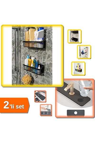 HerEveOyuncak 2 Adet Yapışkanlı Plastik Mutfak Banyo Rafı + Su Emici Sihirli ...