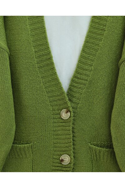 Modamorfo Buttoned Double Pocket Casual Knit Cardigan -F.Green