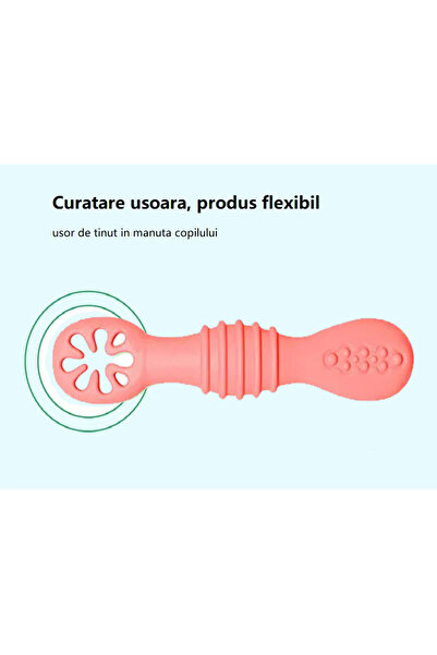 bebeLOGIC Lingurita din silicon fara BPA pentru diversificare si intarcare bebelusi, culoare roz, bebeLOGIC™