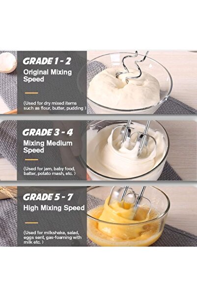 EMATTEIRO Mixer de Mână cu Teluri și Cârlige Inox, 7 Trepte de Viteză, Design în Picioare, 260 W, Alb/Negru