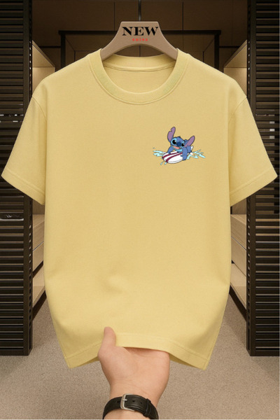 New Shine تي شيرت كبير الحجم مطبوع عليه غرزة