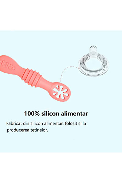 bebeLOGIC Lingurita din silicon fara BPA pentru diversificare si intarcare bebelusi, culoare roz, bebeLOGIC™