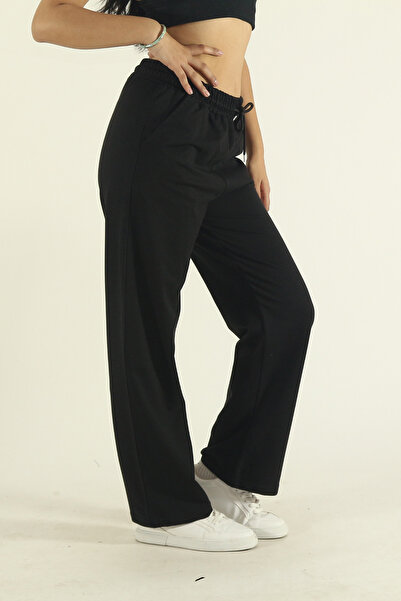 INFLUYENTE Women's Combed Cotton Fabric Stretch Fabric Wide Leg Elastic Waist Palazzo Sweatpants