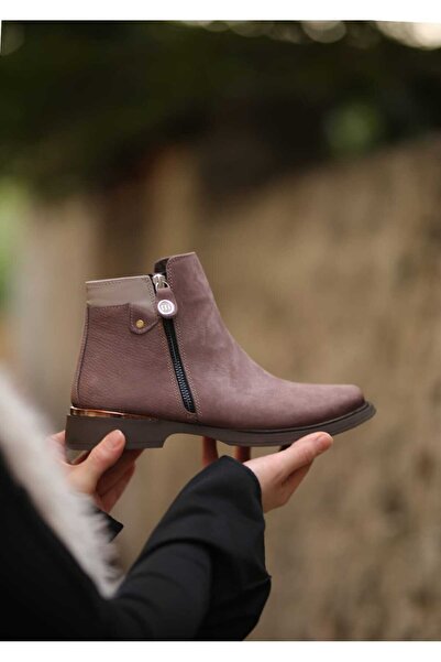 Mammamia 8315 Genuine Leather Low Heel Zippered Boots