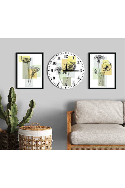 Modern Linear Art 3-Piece Wall Decor Set (2 Tables + 1 Hour) | Pastel Design | Silent Mechanism