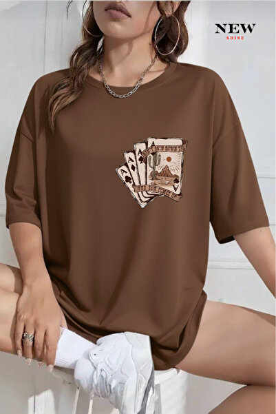 New Shine تي شيرت أوراق اللعب B مطبوع O قصة فضفاضة