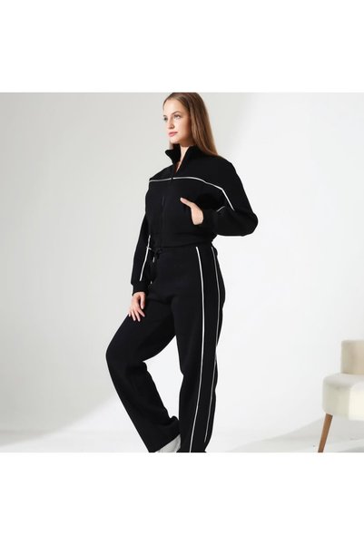 MODİVA MİX Women's Striped Detail Zippered 3 Thread Tracksuit Set