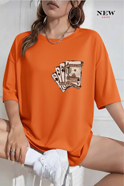 New Shine تي شيرت أوراق اللعب B مطبوع O قصة فضفاضة