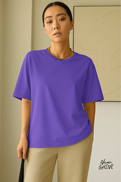 New Shine تي شيرت قصة فضفاضة للجنسين غير مطبوع