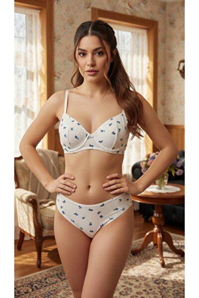 Feruzdesign White Bloomie Cotton Underwire Suit