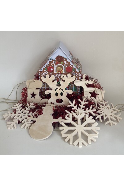 LAVİNİA El Yapımı Ahşap Yılbaşı Ağacı Süsü,8 li Karışık Set