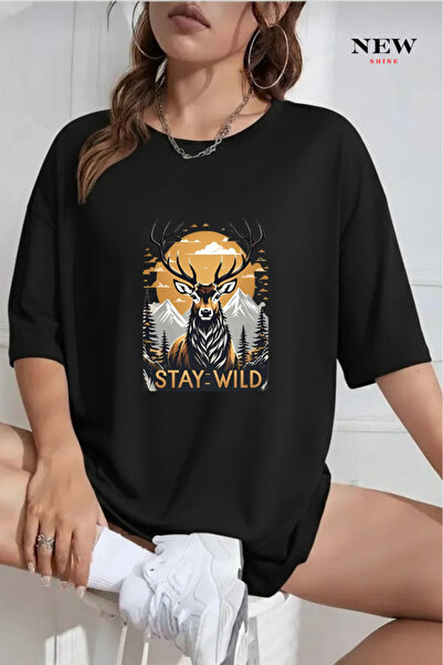New Shine تي شيرت ستاي وايلد مطبوع قصة فضفاضة