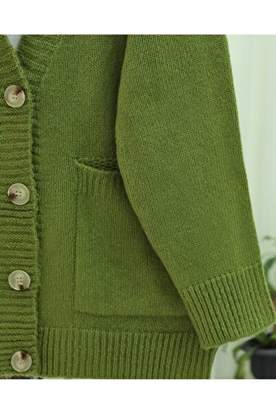 Modamorfo Buttoned Double Pocket Casual Knit Cardigan -F.Green