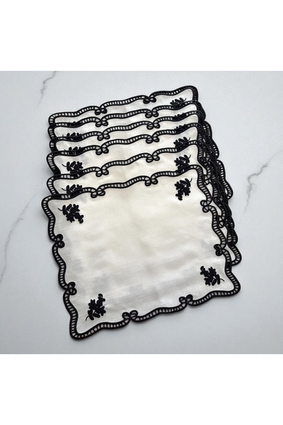 Denef Home Hole Work Classy American Service Black Embroidered, Cream Color, 38X50 Cm, 1 Piece