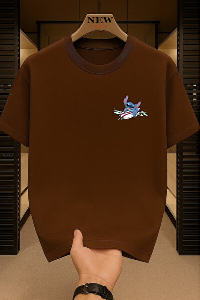 New Shine تي شيرت كبير الحجم مطبوع عليه غرزة