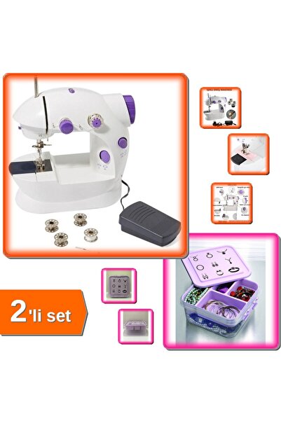 HerEveOyuncak Dikiş Makinesi Mini Pedallı Elektrikli + Takı Dikiş Kutusu Sakl...