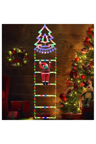 VELORA Christmas Decoration – Santa Claus Climbing Ladder, Multicolor LED, 8 Modes, 25x165 cm