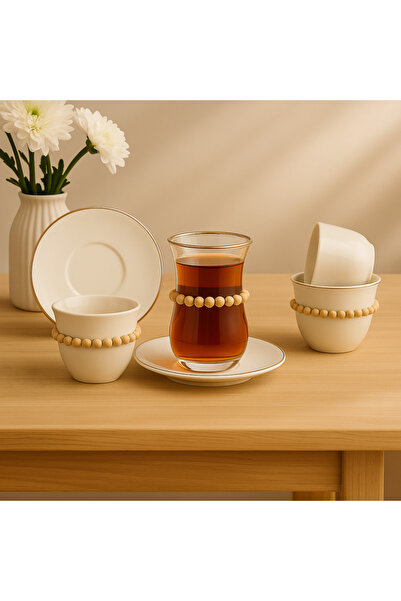 Generic 36-piece tea and coffee cup set - white - wooden