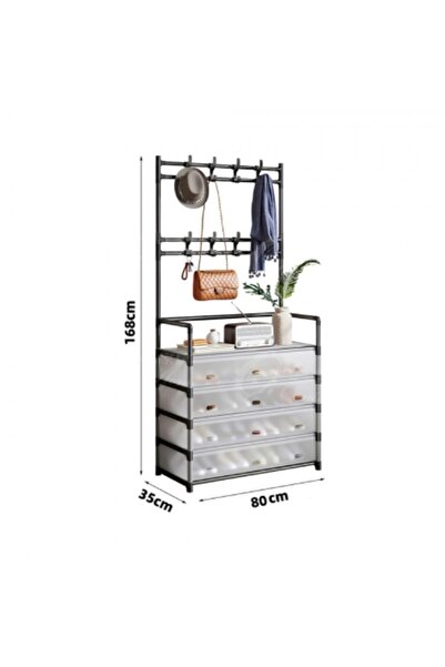 UNİBOX Shoe Organizer, Clothes Hanger, 5 Shelves, Metal Frame, 168x35x80 cm, Storage Space