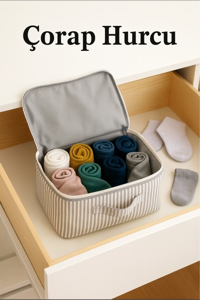 YELLOW STARY HOME DECOR 6 Pieces Sock Organizer Striped Fabric Organizer Zippered Storage Bag Drawer Organizer 29X24X17