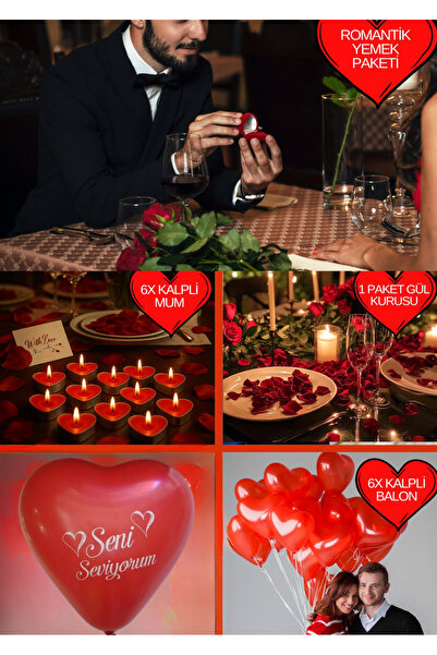 BALON DİYARI kalpli Balon Mum Romantik Yemek Seti Sevgililer Günü özel günler...