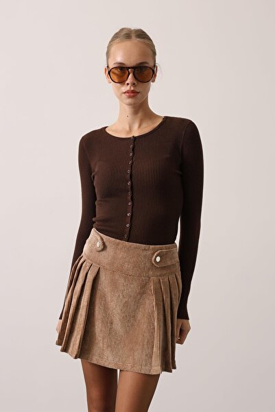 vuvutasarım New Season Button Detailed Women's Velvet Mini Skirt 37181