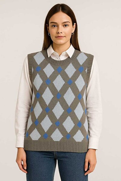ANATOLIATEKSTILE Knitted Vest with Geometric Pattern – Casual & Elegant, Premium Comfort One Size (S-L)