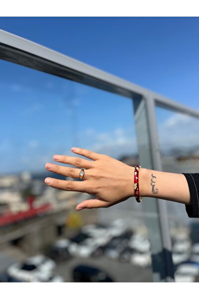 SOFT bordo renkli mineli çelik kelepçeli bilezik