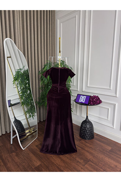 FASHİON TREND Korean velvet evening dress with hand embroidery