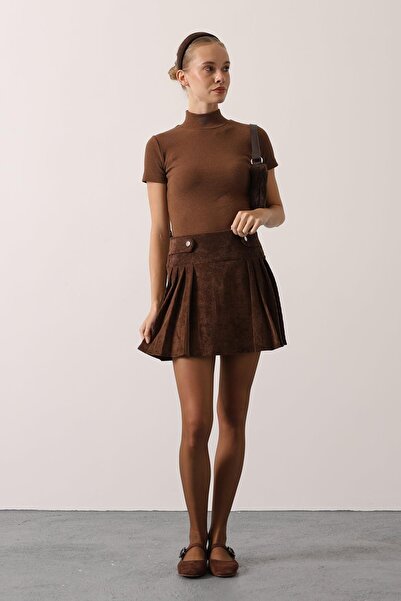 vuvutasarım New Season Button Detailed Women's Velvet Mini Skirt 37181
