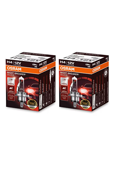 Osram Set 2 Halogen Bulbs H4 Night Breaker Silver +100% Light 12V